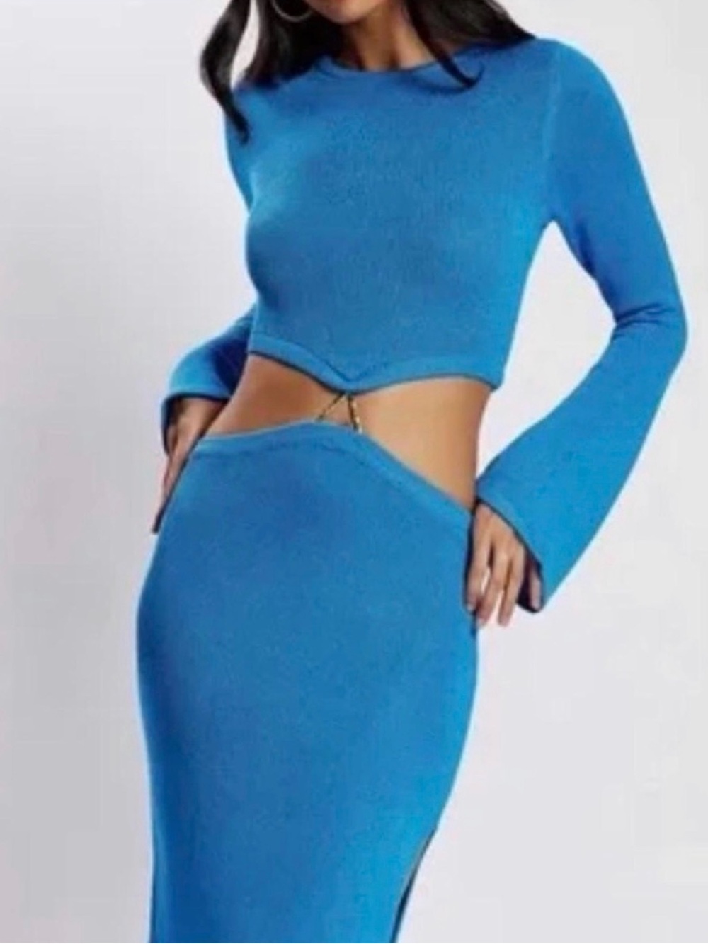 Meshki Anna Flare Electric Blue Cutout Knit Maxi Dress